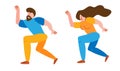 Joyful and happy dance in a flat style. A pair of people characters spend time together. Couple moves one way