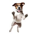 Joyful happy dog jumping into the air