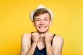 Joyful happy excited cute smiling young man fedora Royalty Free Stock Photo