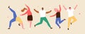 Joyful happy jumping people vector characters