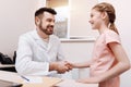 Joyful healthy little patient saying goodbye Royalty Free Stock Photo