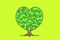 Joyful heart-leaf tree illustration on a neon green background, symbolic of love, nature, and positive vibes in a playful, Royalty Free Stock Photo