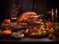 Joyful Holiday Feast Family and Roasted Turkey for Thanksgiving Christmas Dinner