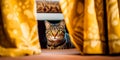joyful image of a cat engaging in a game of hide-and-seek, peeking out from behind curtains or furniture International Royalty Free Stock Photo