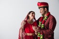 joyful indian husband and wife in