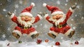 Joyful Jumping Santa Claus Figures in Snowy Scene Royalty Free Stock Photo