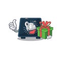 Joyful kitchen timer cartoon character with a big gift box Royalty Free Stock Photo