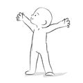 Joyful, laughing kid threw up his hands. Happy boy. Cute Chib Cartoon Illustration. Doodle style. Emotion illustration