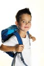Joyful little boy with backpack ready for school Royalty Free Stock Photo