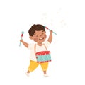 Joyful little boy playing drum. Happy kid playing toys cartoon vector illustration Royalty Free Stock Photo