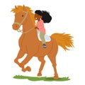 Joyful Little Girl, Character Her Laughter Echoing, Rides A Spirited Horse Through A Sunlit Summer Field, Vector Royalty Free Stock Photo