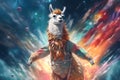 joyful llama on vibrant colorful space eternity background, Generative AI Royalty Free Stock Photo