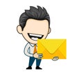 Joyful man got an important letter. happy businessman holding an envelope