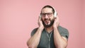 Joyful Man With Headphones Lost in Music and Rhythm