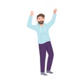 Joyful Man Up with Hands Cheering About Something Vector Illustration