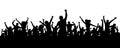 Joyful mob. Crowd cheerful people silhouette. Applause crowd. Happy group friends of young people dancing at musical party, concer Royalty Free Stock Photo