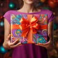 Joyful Moment of Receiving a Beautifully Wrapped Gift