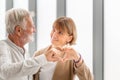 Joyful nice elderly couple showing heart shape of hands, Portrait of happy seniors couple show hand heart sign, Elderly couple Royalty Free Stock Photo