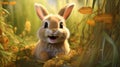 Joyful And Optimistic Bunny Sitting On Grass