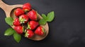 Joyful And Optimistic: A Close-up Of Strawberries On A Wooden Spoon