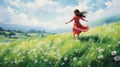 Joyful And Optimistic Illustration Of A Girl In A Red Dress