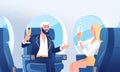 Joyful pair toast with champagne aboard private jet. Smiling, prosperous man and woman enjoy drinks on airplane. Luxury, well-