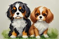 Joyful Pair - Watercolor Baby Cavalier King Charles Twins