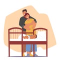 Joyful Parents Gazing At Their Peacefully Sleeping Baby In The Cot, Mother and Father Characters Filled With Love Royalty Free Stock Photo