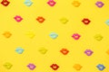 Joyful yellow pattern of colorful lips