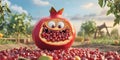Joyful Pomegranate: A 3D Animation of a Smiling Fruit Royalty Free Stock Photo