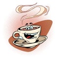 joyful positive cup of coffee funny character. Hot morning drink