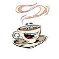 joyful positive cup of coffee funny character. Hot morning drink