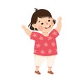 Joyful preschool little girl standing with her hands raised cartoon vector illustration Royalty Free Stock Photo