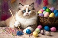 Joyful Ragdoll Kitten Celebrates Easter with Colorful Play