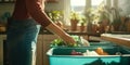 Joyful Responsibility: A Person Organizing Household Waste inBright, Inviting Kitchen