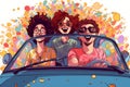 Joyful Road Trip: Young People Traveling by Car. AI