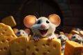 Joyful rodent Little mouses smile in a delightful cheese cartoon