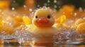 Joyful Rubber Duck Surrounded by Bubbles and Flowers Royalty Free Stock Photo