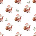 Joyful Santa Claus vector seamless Christmas pattern. Royalty Free Stock Photo