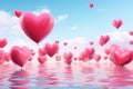 A joyful scene filled with love and celebration as a bunch of heart-shaped balloons float in the air, Picturing heart balloons