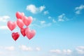 A joyful scene of heart shaped balloons floating in the air, creating a vibrant and festive atmosphere, Heart-shaped balloons