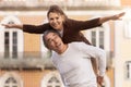 Joyful Senior Couple Having Fun Posing, Husband Carrying Wife Outdoors Royalty Free Stock Photo