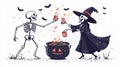 Joyful Skeleton Dancing Alongside Witch - Halloween Fun Royalty Free Stock Photo