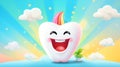 Joyful smiling tooth with cheerful eyes and mouth against vibrant backdrop