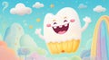 Joyful smiling tooth with cheerful eyes and mouth against vibrant backdrop