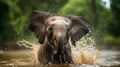 Joyful Splash: A Playful Encounter with a Wet Baby Elephant