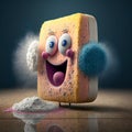 A Joyful Sponge Character with a Powdery Substance in Front of it, Exudes a Sense of Playfulness and Cleanliness