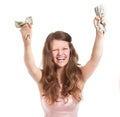 Joyful teenage girl with dollars in her hands Royalty Free Stock Photo