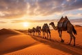 Joyful Tourist on Group Camel Ride in Desert