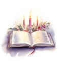 Joyful Watercolor Caroling Book Opened to a Classic Christmas Song with a Candle Illuminating the Page AI Generated